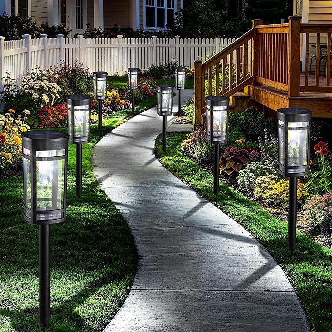 iBaycon Solar Pathway Lights, 8 Pack LED Solar Powered Garden Lights Outdoor Waterproof for Yard Path Landscape Lawn Stairway Walkway (Cool White)
