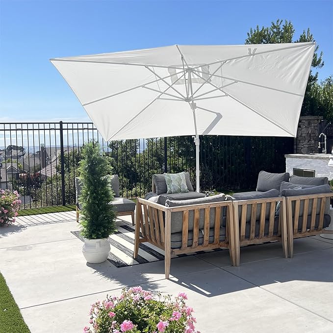 PURPLE LEAF 10' × 13' Patio Umbrella White Cantilever Umbrella Aluminum Square Outdoor Offset Umbrella Hanging Windproof with 360° Rotation for Garden Deck Pool, White