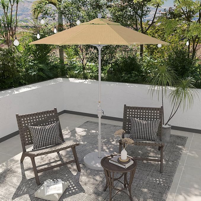 California Umbrella 7.5' Rd. Aluminum Patio Umbrella, Crank Lift, Collar Tilt, White