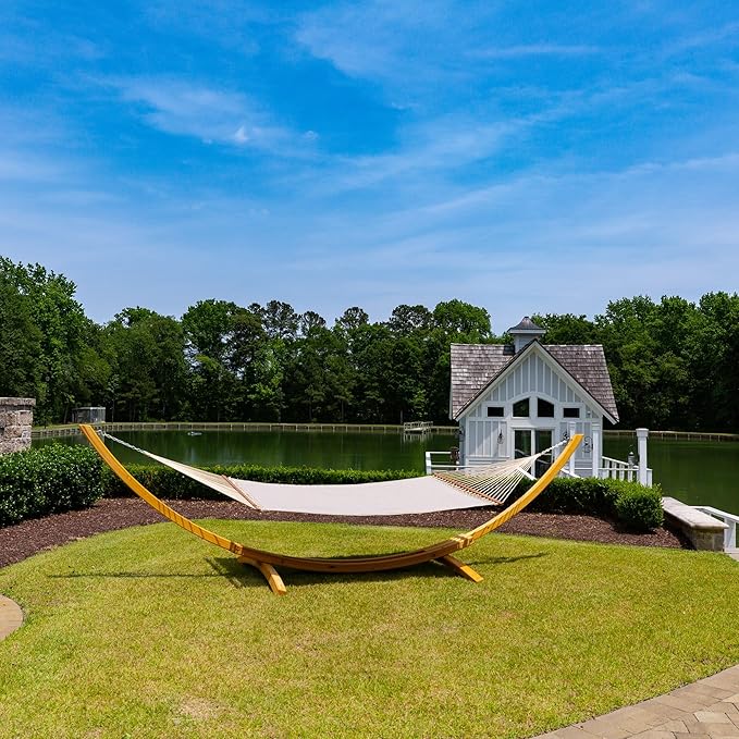 Hatteras Hammocks Large Cast Ash Sunbrella Quilted Hammock – 13 ft. x 55 in., 2-Person, 450 lb Capacity, Cumaru Spreader Bar, Zinc-Plated Hardware – Handcrafted in The USA