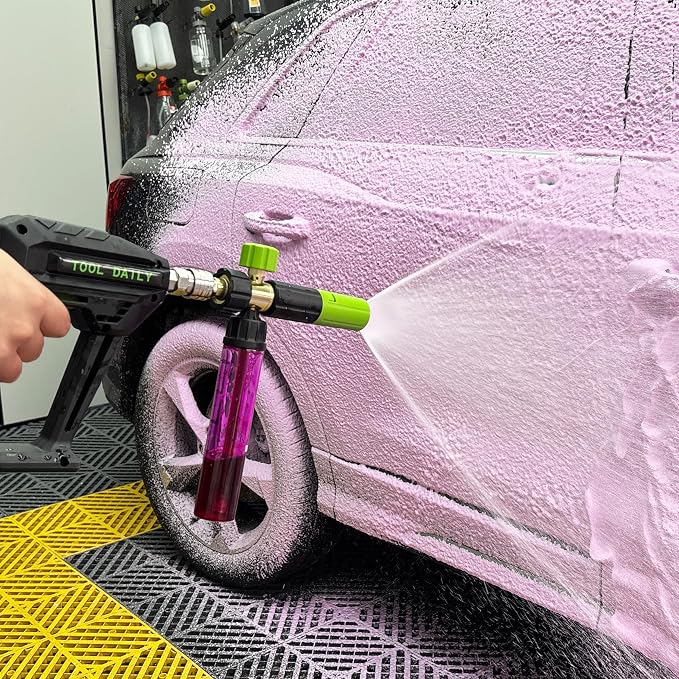 Tool Daily Pressure Washer Short Gun with Mini Foam Cannon, 5 Power Washer Nozzle Tips, 1/4 Inch Quick Connector
