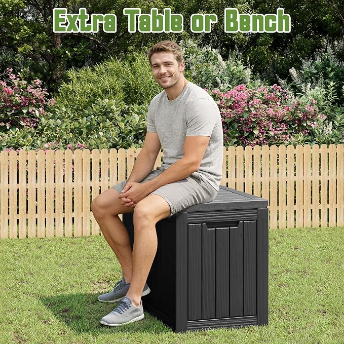 KAMABOKO 50 Gallon Outdoor Storage Box, All-Weather Resin Deck Box Outdoor Waterproof with Lockable Lid for Patio Cushions, Package Deliveries, Garden Tools, Pool Supplies, Black