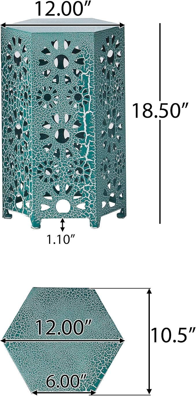 12" Outdoor Side Table, Metal Side Table, Multi Functional Decorative Cutout, Coffee Table, Night Stand, Plant Stand for Patio, Garden, Backyard, Gazebo Indoor (Teal)