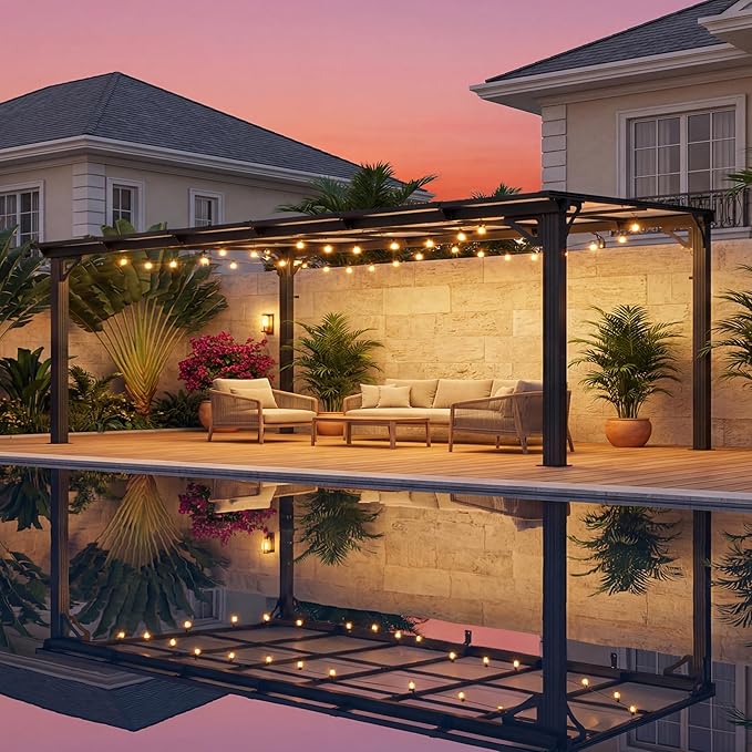 AirWire 10x12 FT Gazebo,Wall Mounted Gazebo Awnings with Polycarbonate Roof on Clearance, Patio Covers for Shade and Rain, Lean to Gazebo Hardtop Pergolas for Patios, Decks, Backyard