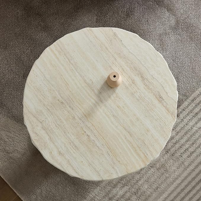 Faux Stone Side Table Faux Marble Round End Table Patio Small Drink Table for Small Spaces, Mrushroom Side Tables with Pedestal, Modern Nightstand for Living Room Bedroom Corners Office,Beige