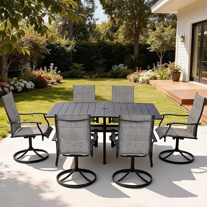 Patio Swivel Chairs Set of 8, Outdoor Dining Chairs High Back, All Weather Patio Chair with Padded Textilene & Metal Frame for Outdoor Poolside Lawn Garden, Grey(8 PCS)
