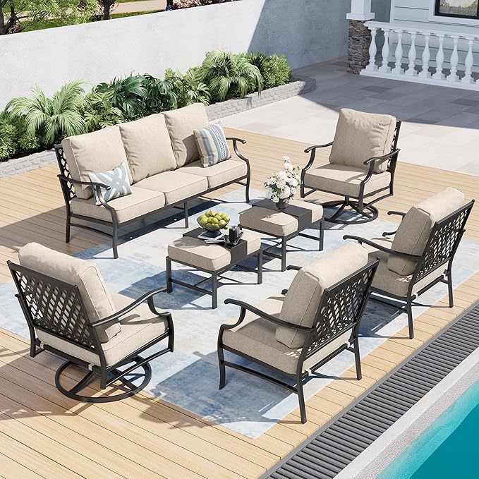 7 Piece Outdoor Patio Furniture Sets Metal Modern Outoor Patio Conversation Set with 5.75" Extra Thick Cushion for Deck Backyard