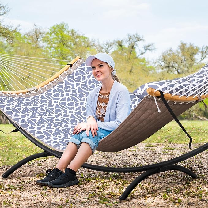 SUNCREAT Portable Outdoor Hammock with Stand, Double Hammock with Stand for Outside, Patent Pending, Gray