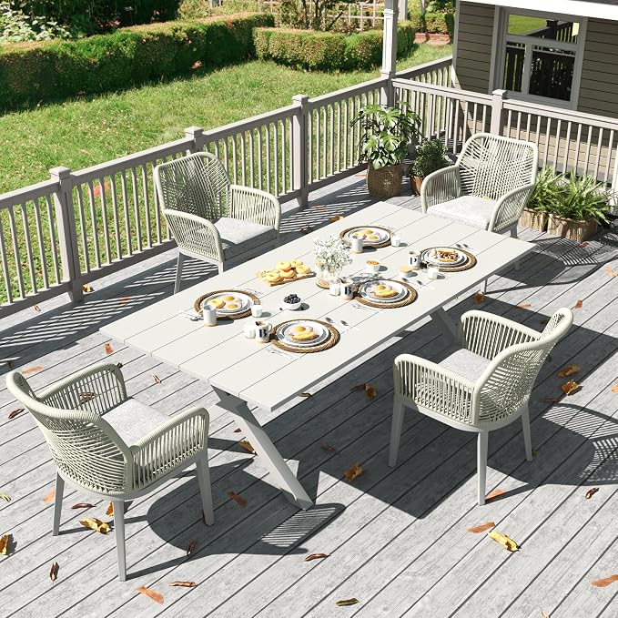 LayinSun Outdoor Dining Set for 4, 5 Pieces Patio Furniture Sets with Aluminum Dining Table and Rope Weave Chairs