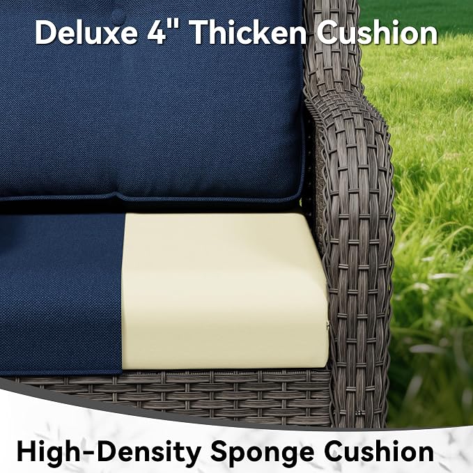 8 Piece Outdoor Wicker Patio Furniture Set, Patio Chairs Set with Thickened Olefin Cushions, High Back and Deep Seating, Hand-Woven PE Rattan, Ottoman for Porch, Deck