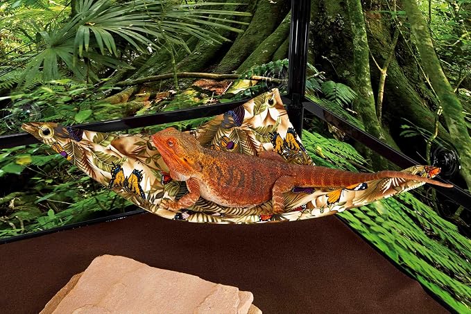 Hammock for Bearded Dragons, Butterflies and Leaves Fabric with Suction Cup Hooks