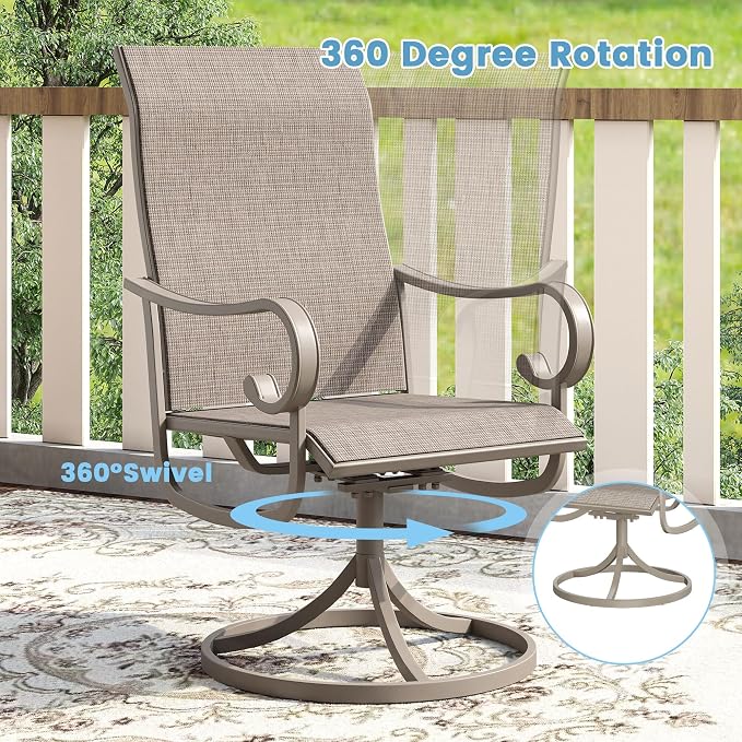 DIFY 7 Piece Outdoor Dining Set for 6, 50" Round Metal Dining Table with Umbrella Hole and Swivel Patio Chairs with Textilene Fabric, Patio Table and Chairs Set for Garden Backyard Deck, Sandshell