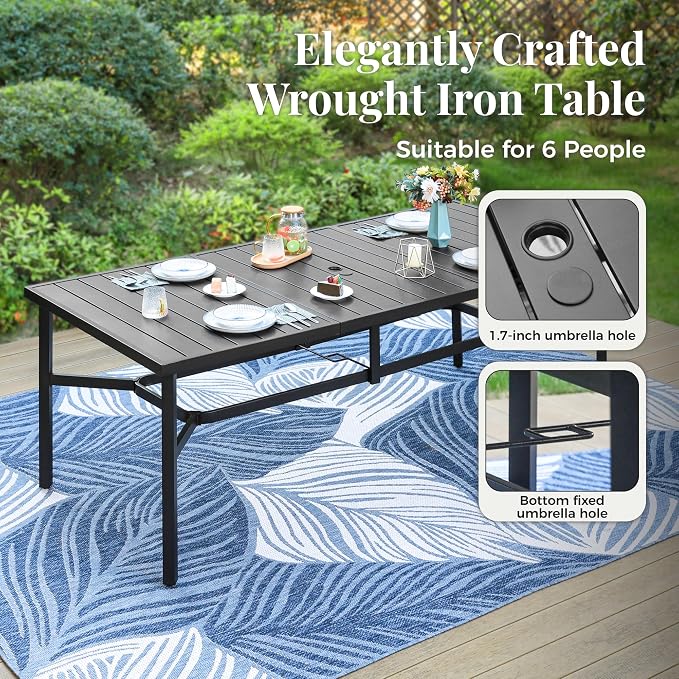 MIXPATIO Patio Table and Chairs Set, 9 Pieces Patio Dining Set with 8 Textilene Chairs, and 83" Rectangular Outdoor Dining Table with Umbrella Hole for Garden Lawn Porch and Backyard Poolside, Grey