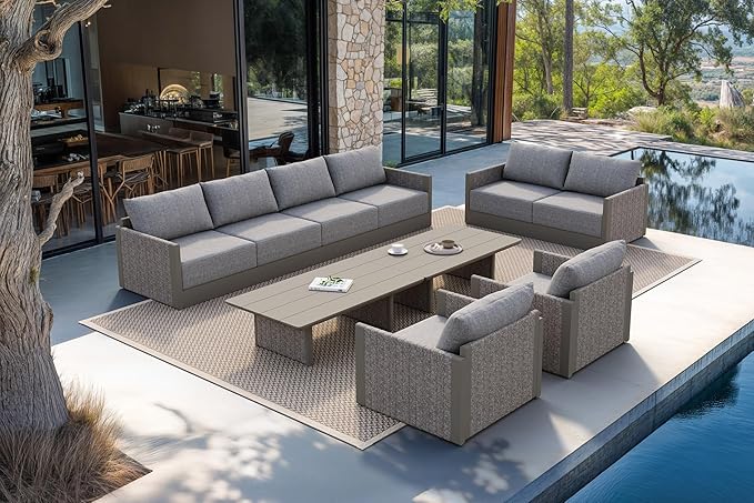 PURPLE LEAF Patio Furniture Set 10 Pieces Patio Seating Sofas Aluminum Furniture Outdoor Couch Sectional Set with Cushions and Aluminum Table Patio Conversation Sets Beige