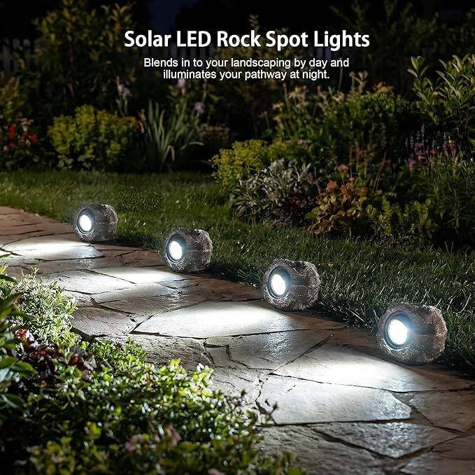 Candieslife Solar Rock Lights Outdoor Garden Waterproof - Super Bright LED Solar Spotlights, Solar Powered Landscape Path Decorative Garden Stone Lights for Pathway, Walkway, Yard, Patio (4 Pack)