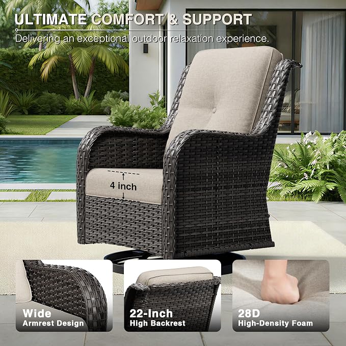 Joyside Swivel Patio Chairs Set of 2, Wicker Patio Furniture with High Back, Deep Seating, Wide Armrest, Thickened Cushions, Outdoor Rattan Furniture for Deck, Porch Use
