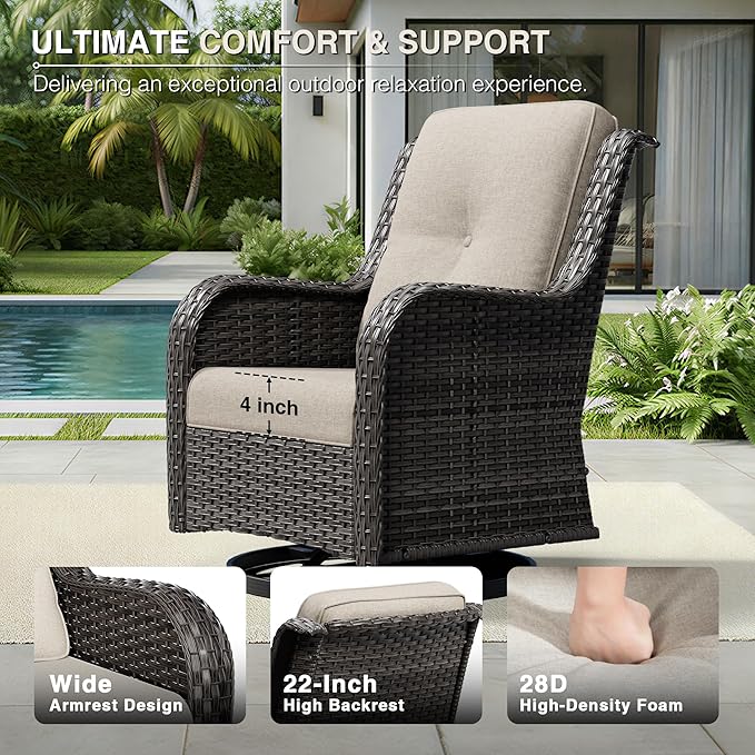 Joyside 6 Piece Wicker Patio Furniture Set, Outdoor Swivel Rocker Patio Chairs with High Back, Deep Seating, Wide Armrest, Thickened Cushions, Outdoor Furniture for Deck, Porch Use