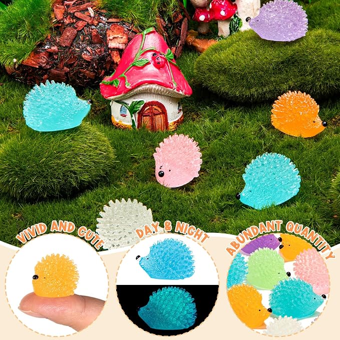 120PCS Luminous Mini Resin Hedgehogs Tiny Resin Hedgehogs for Dollhous | Cute Miniature Hedgehog Figures Glow in The Dark, Micro Landscape DIY Home Outdoor Decor