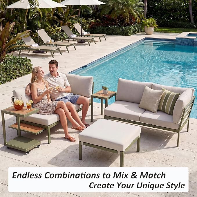 Patio Sectional Sofa Set, Outdoor Conversation Furniture Set, Outdoor Couch Sectional, Outside Sets, Patio Furniture Sets for Backyard, Garden, Lawn, Poolside, Beige