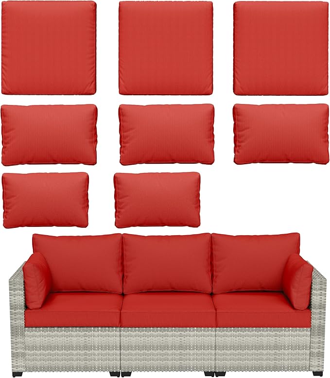 8 pcs Outdoor Cushion Slipcovers Outdoor Patio Cushions Covers Replacement Waterproof with Zipper w/3 Seat Cushion Covers and 5 Backrest Pillow Covers, Covers Only