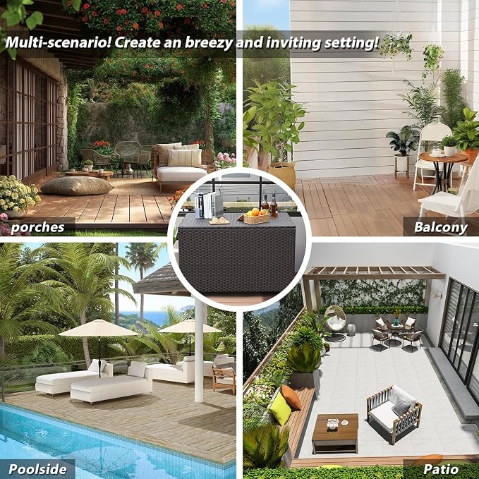 Rattan Star 140 Gallon Patio Storage Bin Wicker Outdoor Storage Box Waterproof Lining Bag Large Deck Box and Cushion Storage Bin Outdoor, Brown Wicker