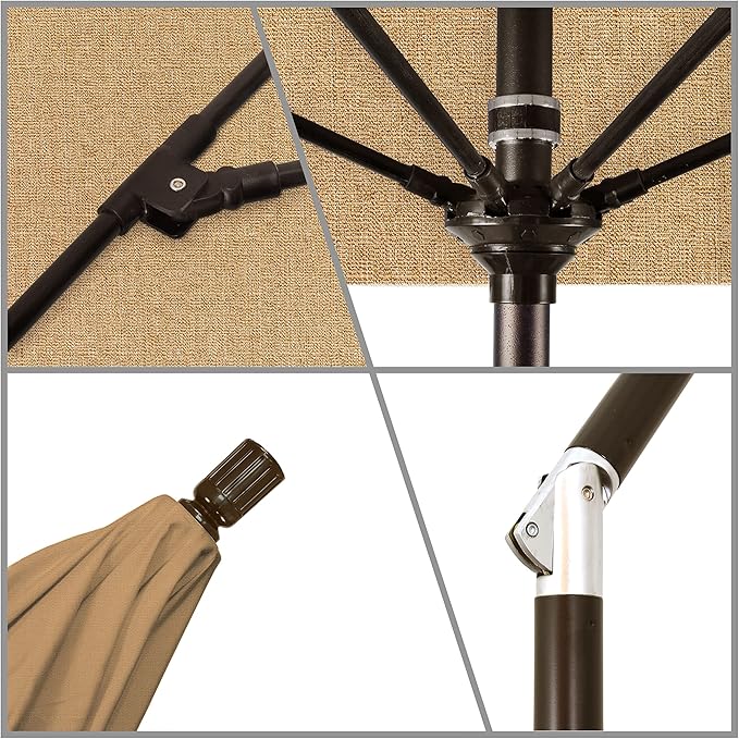 California Umbrella 7.5' Round Crank Lift, Collar Tilt, Aluminum Pole, Fiberglass Rib Patio Umbrella, Bronze Finish