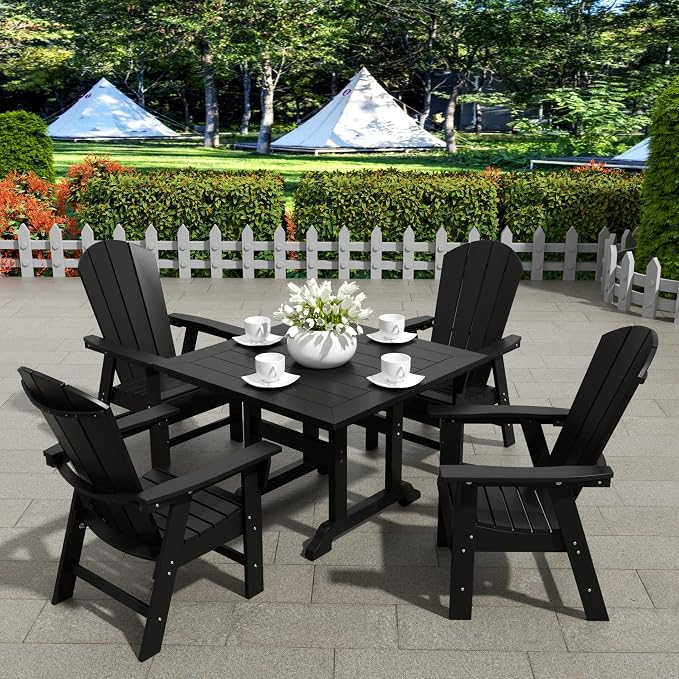 WestinTrends Malibu Outdoor Dining Table, All Weather Poly Lumber Adirondack 43" Trestle Square Patio Table with Umbrella Hole, Black