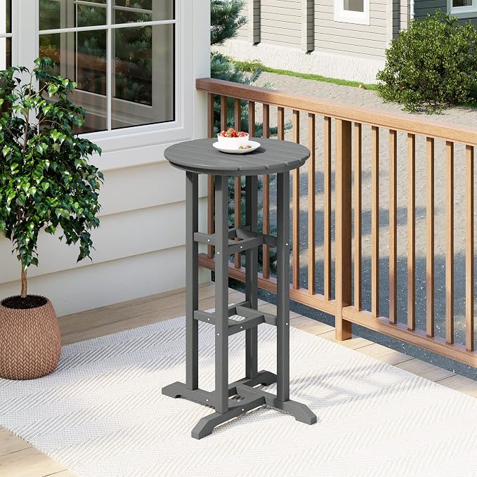 Costaelm Outdoor Bar Table, 42" Counter Height Round Patio Cocktail Bar Table, Patio Bar Table Bistro Dining Table Pub Table for Front Porch Deck, Backyard, Garden,
