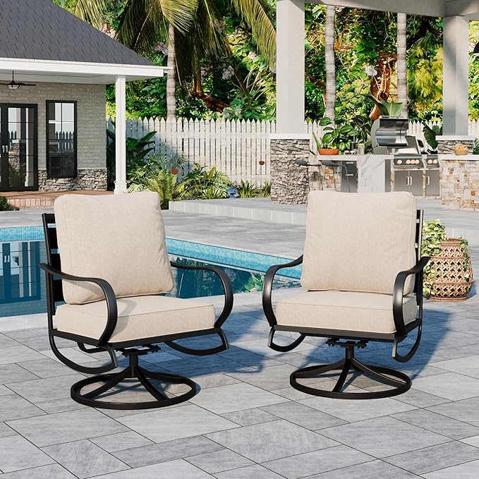 Sophia & William 2 Pieces Patio Furniture Sets Metal Sofa Chairs Patio Cushion Armchairs Swivel Sofa Chairs with Removable Cover for Garden Backyard Poolside Beige