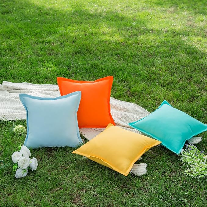 LIGICKY Light Blue Outdoor Waterproof Pillow Covers 20x20 Inch Pack of 2 Decorative Square Solid Color Pillows with Wide Edge Cushion Cover for Patio Tent Garden Couch Balcony