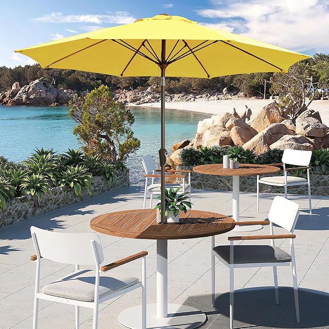 LOUNZY 9FT Large Outdoor Patio Umbrella Table Umbrella-UV Resistant,Easy Push Button Tilt and Crank,8 Sturdy Fiberglass Ribs Pool Umbrella for Patio,Backyard,Deck,Yard,Market