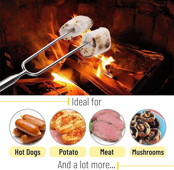 UNCO- Extendable Stainless Steel Roasting Sticks, 5 Pack, 32" - For S'mores, Hot Dogs, Campfires and Fire Pits