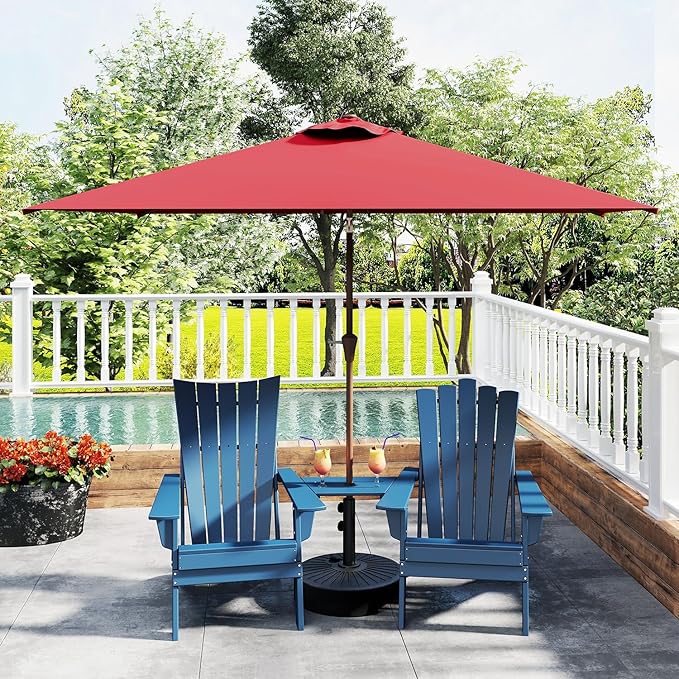 GREENVINES 6.5X10 FT Rectangular-Patio-Umbrella | Outdoor-Table-Umbrellas | 6 Sturdy Steel Ribs | Push Button Tilt & Crank | Waterproof | Market Umbrella | for Pool Backyard Garden Deck | Red