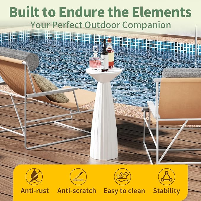 Metal Outdoor Side Table, Steel Round Accent Table, Small End Table Patio Furniture, for Garden, Pool, Yard, Balcony, Living Room, Deck, Weather Resistant, No Assembly, White