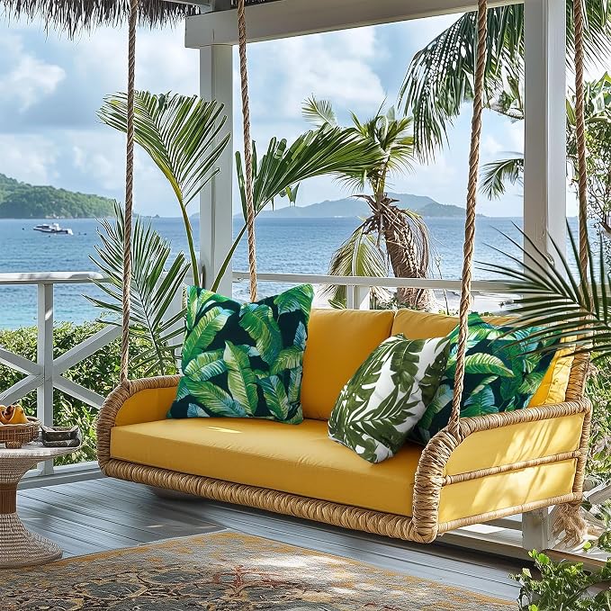 Outdoor Pillows for Patio Furniture 16x16 inch, Square Outdoor Throw Pillows with Inserts, Decorative Patio Pillows for Garden Couch Home Sofa Office Chair, Pack of 2, Hanalei Lagoon