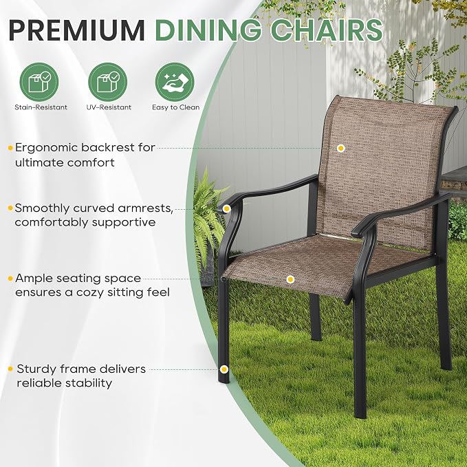 LVUYOYO 7-Piece Outdoor Patio Dining Set, Textilene Swivel Dining Chairs & Rectangular Table Set, All-Weather Table and Chairs Set with Umbrella Hole for Backyard, Garden,Balcony,Porch (Brown)