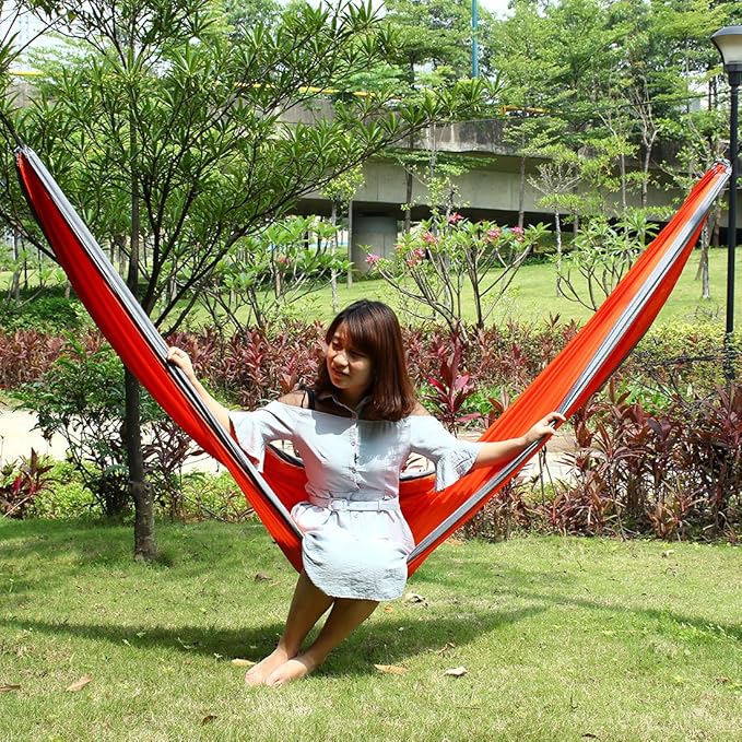 Ruilogod Travel Beach, Yard Household, Courtyard Nylon, Double Nest Swing, Sleeping Bed, Lightweight, Parachute Portable Hanging, Hammock with, Carabiners Gray Red (id: a78 339 167 c98 6b7