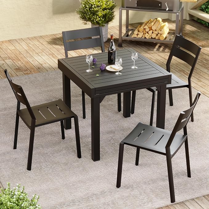 Aluminum Stackable Outdoor Dining Chairs Set of 2, Weather-Resistant Modern Black Patio Armless Chair with Slat Back for Garden, Poolside, Backyard & Porch | Modern Black Patio Armless Chair with Slat Back for Garden, Poolside, Backyard & Porch