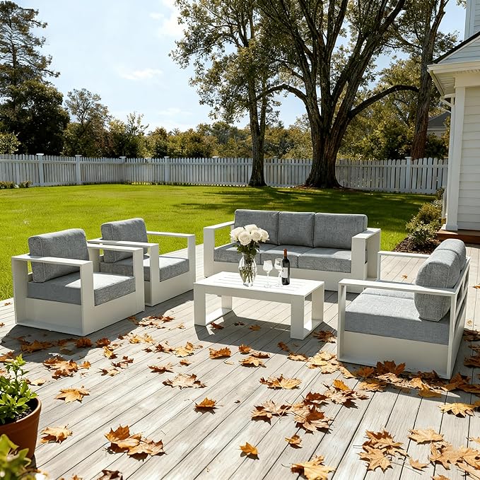 LayinSun Oversized Aluminum Outdoor Furniture, 1 Piece Patio 3-Seat Sofa, Deep Seating and Upgraded 6-inch Cushions for Porch, Balcony, Deck