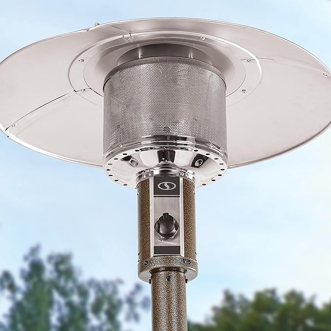 Sun Joe SJPPH48-BRZ 48000-BTU Max Propane Outdoor Patio Heater w/Wheels and Built in Bar Table, Bronze