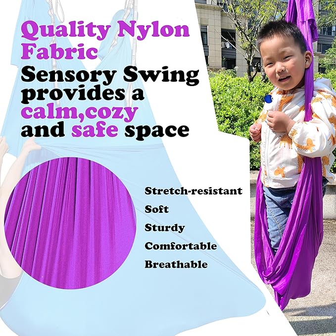 Adjustable Sensory Swing and Cuddle Swing for Indoor&Outdoor Kids Use Therapy Swing Hammock for Child with Hardware (Purple)…