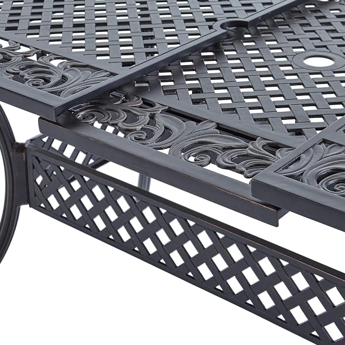 roomfitters Expandable Cast Aluminum Dining Table, Classic Outdoor Design with Lattice Top and Shelf, Weather-Resistant, Bronze