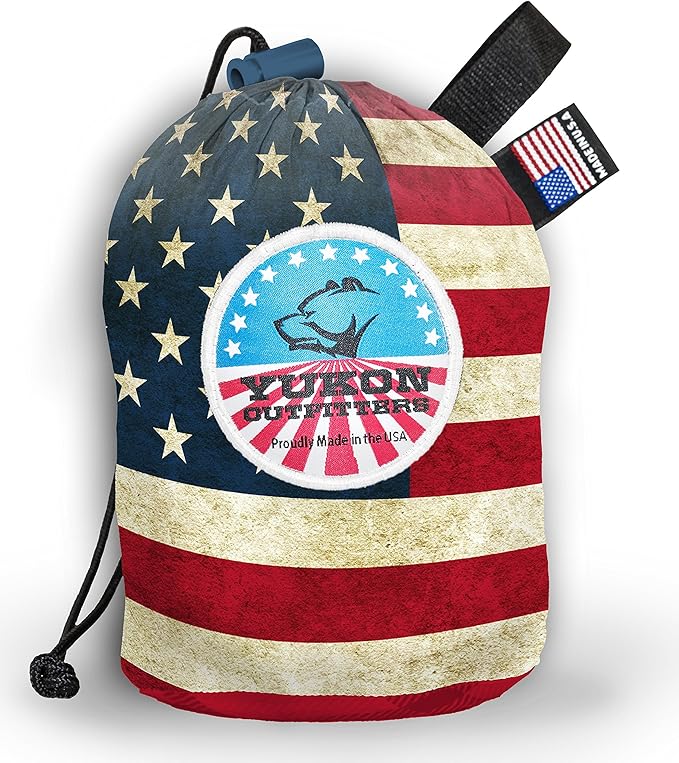 YUKON OUTFITTERS Outdoor 1.5 oz Ripstop Polyester Vista Printed Hammock w/Tree Straps, Old Glory