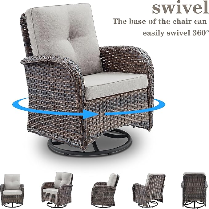 Belord Patio Furniture Swivel Glider PE Wicker Chairs, Outdoor Swivel Rocker Seating with Cushions for Porch Deck Balcony, Brown/Beige