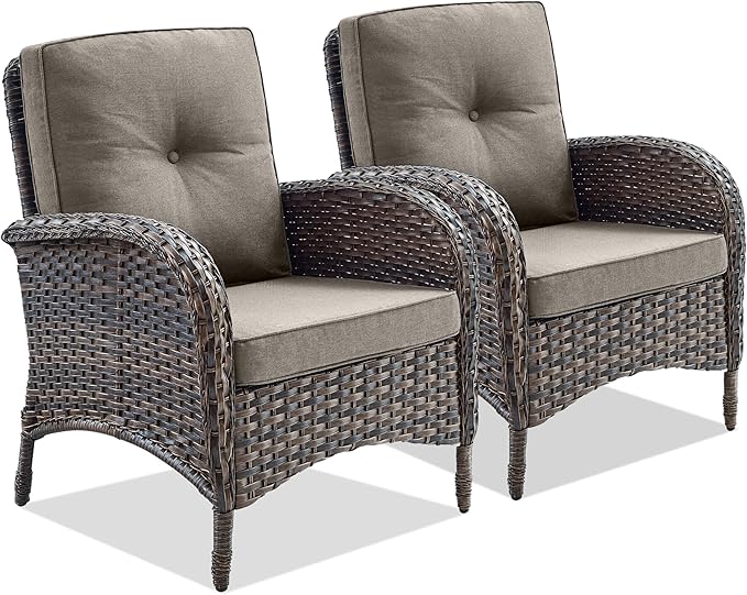 Belord Patio Club Chair Wicker Chairs - Outdoor High Back Chair Set of 2 Patio Furniture Set Rattan Seating with Removable Cushions for Porch Balcony Deck Pool Brown/Gray
