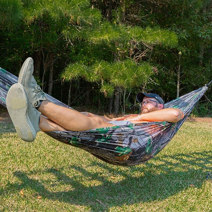 Castaway Travel Hammocks Double Camouflage Camping Hammock with 2 Tree Straps, Triple Stitched Durable Nylon Material, Compact Design for Backpacking, Travel, Beach, Backyard, Patio, Hiking