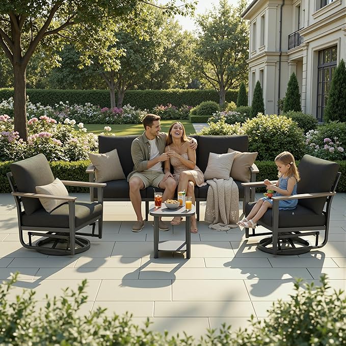 5-Seat Outdoor Patio Furniture Set Aluminum Sectional Sofa Set, Patio Conversation Set with High Backrest & Thickened Cushions for Garden, Backyard, Poolside, Dark Grey