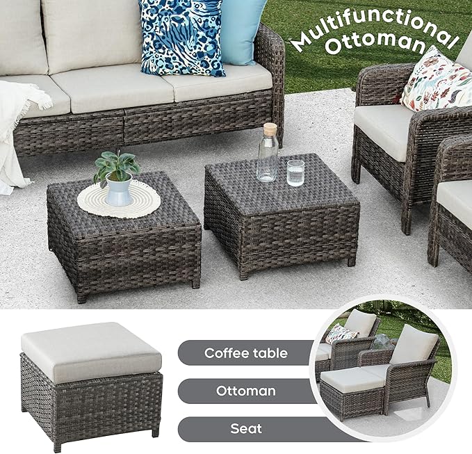 Brafab Patio Furniture PE Rattan Wicker Chair Conversation Set with Washable Cushion, Outdoor Conversation Furniture for Garden Poolside Balcony, Beige