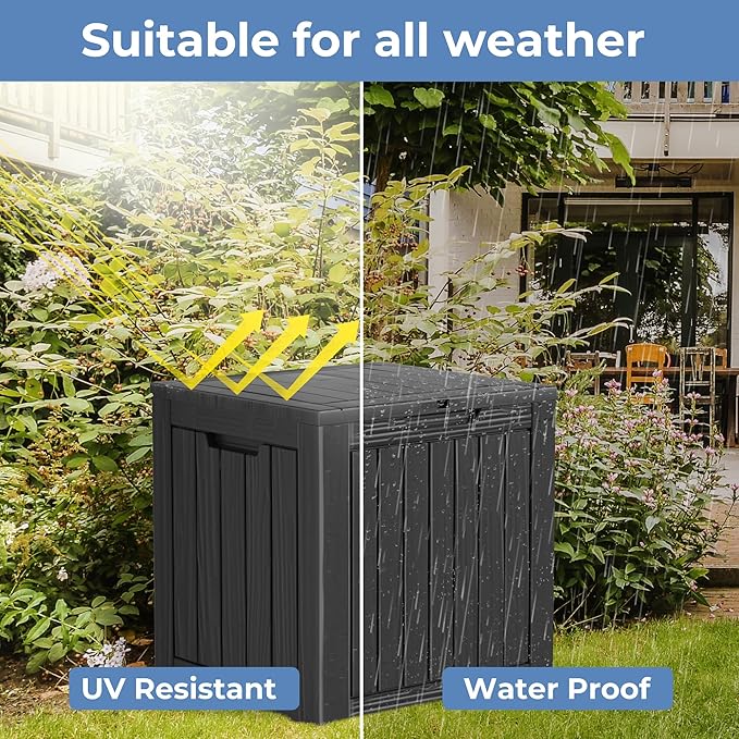 TARKARI 35 Gallon Outdoor Storage Box Waterproof, Resin Deck Boxes with Lockable Lid & UV-Resistant for Patio, Pool, Garden Furniture Cushions & Accessories, Black