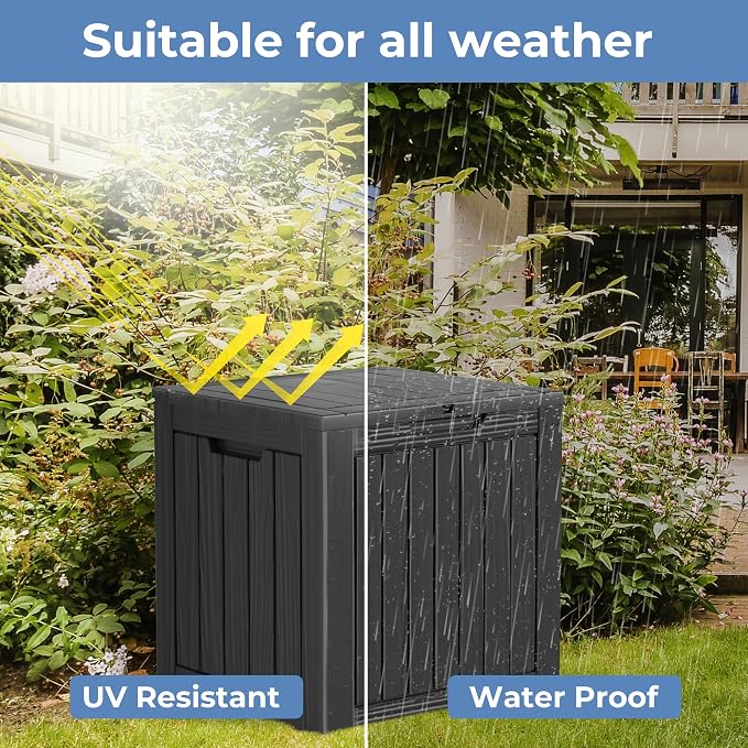 Outdoor Storage Box Waterproof, 35 Gallon Lockable Resin Deck Box Small, Patio Storage Bin for Pool Accessories Cushion Furniture, Garden Tools, UV-Resistant Outside Delivery Black